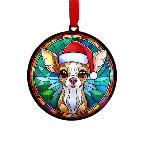 Chihuahua Fawn in Santa Hat Suncatcher Decoration